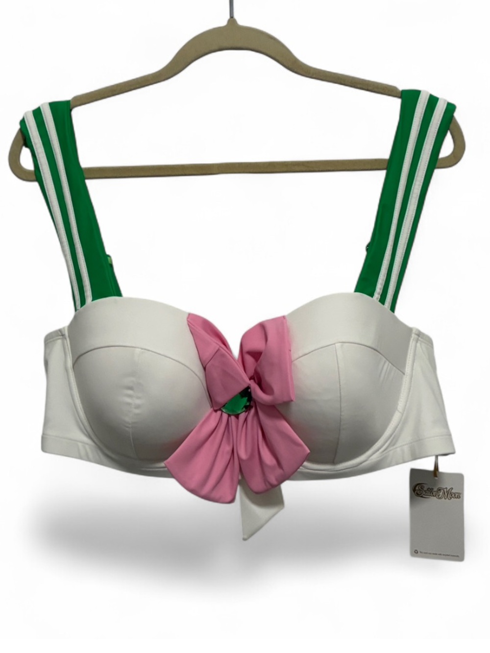 NWT Hot Topic Sailor Moon White Bikini Top with Pink Bow and Green Straps